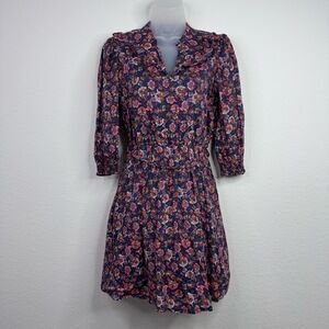 AQUA Dress‎ Womens XS Blue Floral Smocked Dark Romantic Prairie Boho Cottagecore